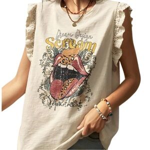 Dream Design Scream Graphic Top - Cream